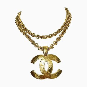 Vintage Chain Necklace with Large CC Mark Pendant from Chanel