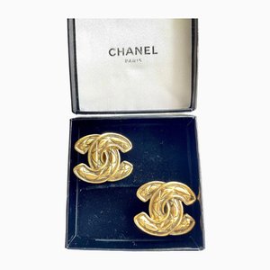 Vintage Matelasse CC Mark Earrings from Chanel, Set of 2