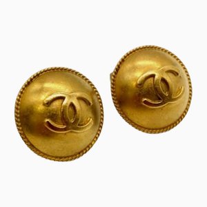 Vintage Golden Round Earrings with CC Mark, Set of 2