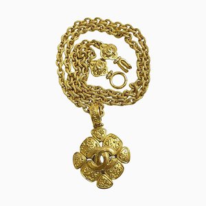 Long Chain Necklace with Large Arabesque Motif Petal Flower Pendant Top and CC Mark from Chanel