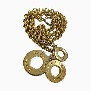 Goldene dreifache runde Vintage Hoop Charm Halskette von Celine