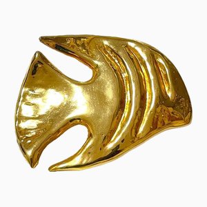 Goldene Vintage Fischnadel Brosche von Yves Saint Laurent