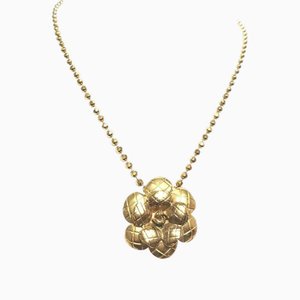 Vintage Golden Matelasse Camellia Rose Flower Necklace from Chanel