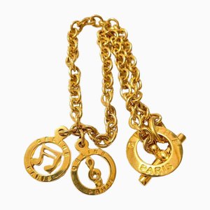 Vintage Golden Chain Necklace with Music Note Charm Top from Celine