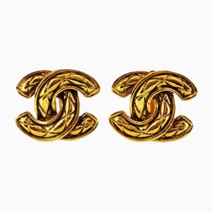 Vintage Golden Matelasse Style Cc Mark Earrings from Chanel, Set of 2