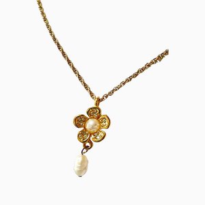 Collana vintage a catena dorata con perle e fiore di Givenchy