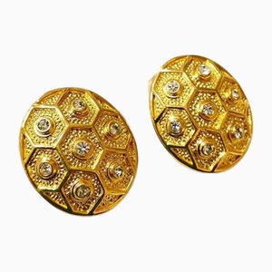 Crystal And Golden Turtle Honeycomb Design Earrings by Christian Dior, Set of 2