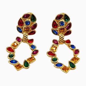 Vintage Colorful Gripoix Glass Dangle Earrings from Yves Saint Laurent, Set of 2