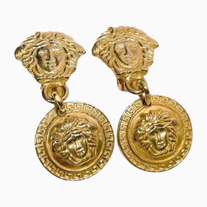 Goldfarbene Vintage Ohrhänger mit Medusa Face Motiv von Gianni Versace, 2 . Set