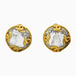 Vintage Gold Tone CcCand Round Pyramid Crystal Stone Earrings from Chanel, Set of 2