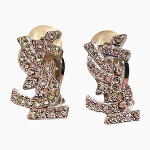 Aretes YSL vintage de plata con cristales de Yves Saint Laurent. Juego de 2