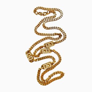 Goldene Vintage Halskette mit Cd-Anhängern aus Kristallglas von Christian Dior