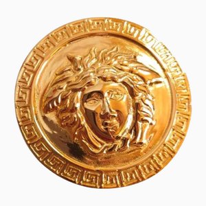 Vintage Gold Tone Medusa Motif Round Pin Brooch from Gianni Versace