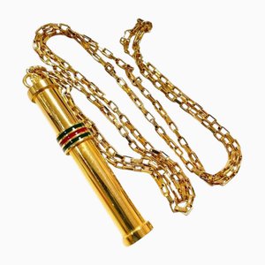 Vintage Golden Stick Perfume Bottle Necklace with Webbing in Green and Red Color from Gucci