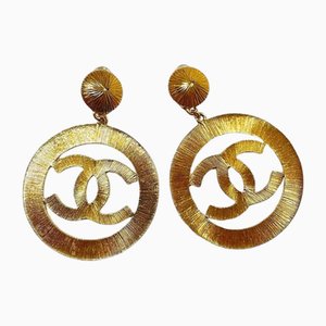 Chanel Vintage Extra Large Round Hoop Earrings With Cc Mark Motif, Set of 2