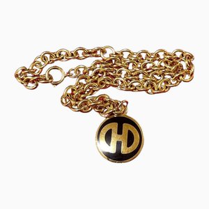 Vintage Golden Chain Necklace with Enbossed Logo Horsebit Pendant Top from Celine