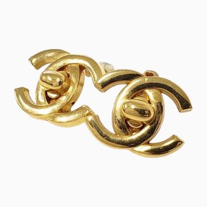 Vintage Golden Turn Lock CC Earrings from Chanel, Set of 2