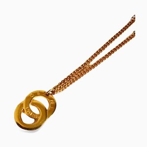 Vintage Golden Chain Necklace with Embossed Logo Double Hoop Top from Celine