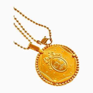 Vintage Ball Chain Necklace with Round Shape Logo Embossed Coin Pendant Top by Christian Dior