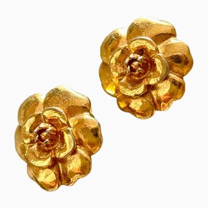 Chanel Vintage Golden Camellia Flower Earrings, Set of 2