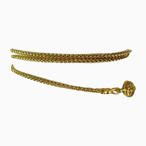 Vintage Golden Chain Long Chain Belt Necklace with Arabesque CC Mark Motif from Chanel