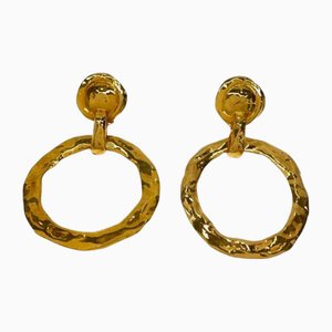 Large Vintage Golden Hoop Dangle Earrings from Yves Saint Laurent, Set of 2