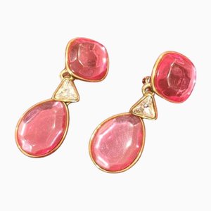 Yves Saint Laurent Vintage Pink And Golden Dangle Earrings With Pink Gripoix, Set of 2