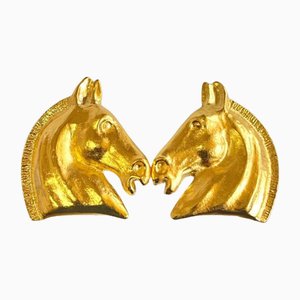 Hermes Vintage Gold Tone Horse Earrings, Set of 2