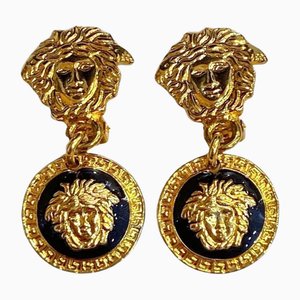 Vintage Medusa Face Motif Dangle Earrings with Black and White Medusa from Gianni Versace, Set of 2