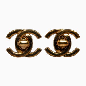 Chanel Cc Turn Lock Clip On Earrings Costume Earrings, Set of 2