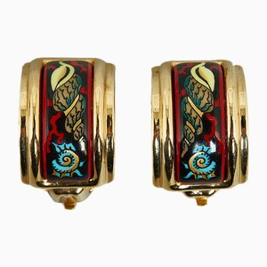 Cloisonne Clip-On Earrings from Hermes, Set of 2