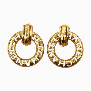 Vintage Cut-Out Logo Ring Drop Clip-on Earrings from Chanel, Set of 2