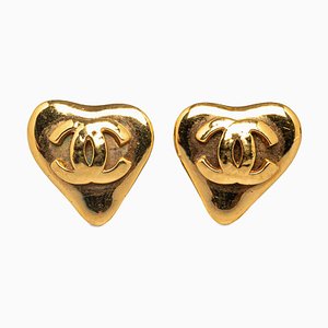 CC Heart Clip on Earrings from Chanel, Set of 2