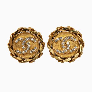 Chanel Cc Rhinestone Clip On Earrings Costume Earrings, Set of 2