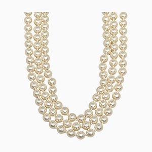 Crystal Embellished YSL Logo Faux Pearl Necklace from Saint Laurent