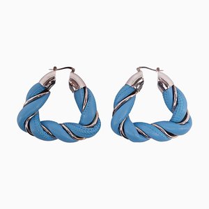 Orecchini Bottega Veneta pelle di vitello intrecciata argento da donna blu, set di 2