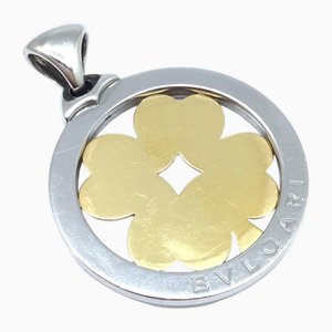 Large Tondo Clover Pendant in Stainless Steel and Gold from Bvlgari