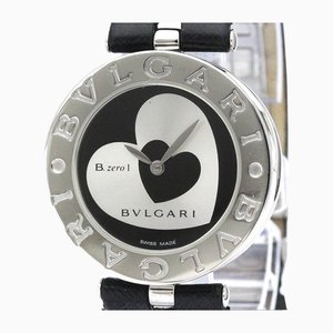 Polished Heart Steel and Leather Watch from Bvlgari