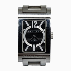 Orologio Rettangolo con quadrante nero automatico in acciaio inossidabile di Bvlgari