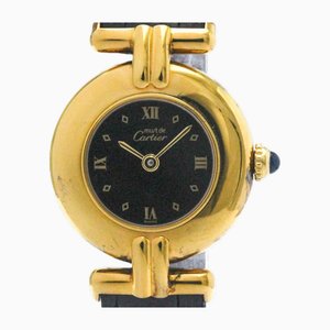Reloj para mujer Must Colisee de cuarzo bañado en oro y cuero de Cartier