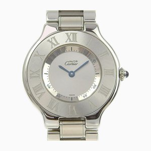 Reloj Must21 1330 de acero inoxidable con pantalla analógica de cuarzo con esfera plateada para mujer de Cartier