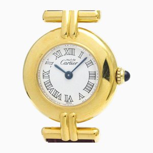 Reloj para dama de cuarzo Must Colisee de cuero bañado en oro de Cartier