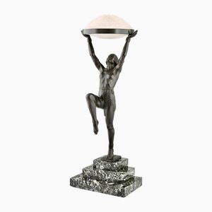 Art Deco Lamp with Dancer by Max Le Verrier, 1930s