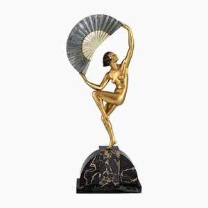 Marcel Bouraine, Art Deco Nude Fan Dancer, 1925, Bronze