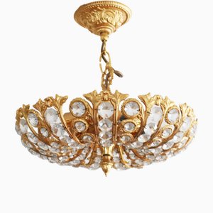 Hollywood Regency Ceiling Light in Brass & Crystal from Peris Andreu, 1960s