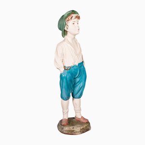 Vintage English Whistling Boy Figure in Plaster Decor, 1930s