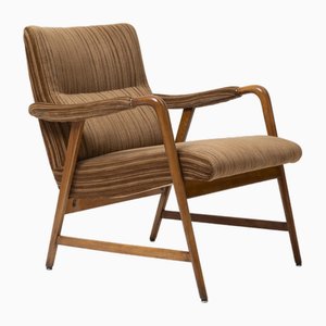 Italian Lounge Chair in Beech and Fabric, 1950s