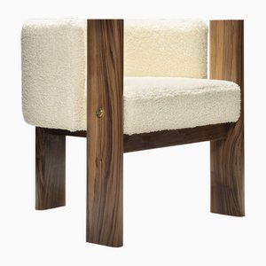 Modern Brass and Cream Boucle Malta 3 Leg Dining Chair by Egg Designs