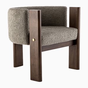 Modern Brass and Grey Boucle Malta 3 Leg Dining Chair by Egg Designs