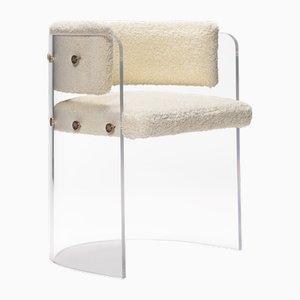 Brass Detailed and Cream Boucle Anhele Glamour Dining Chair by Egg Designs